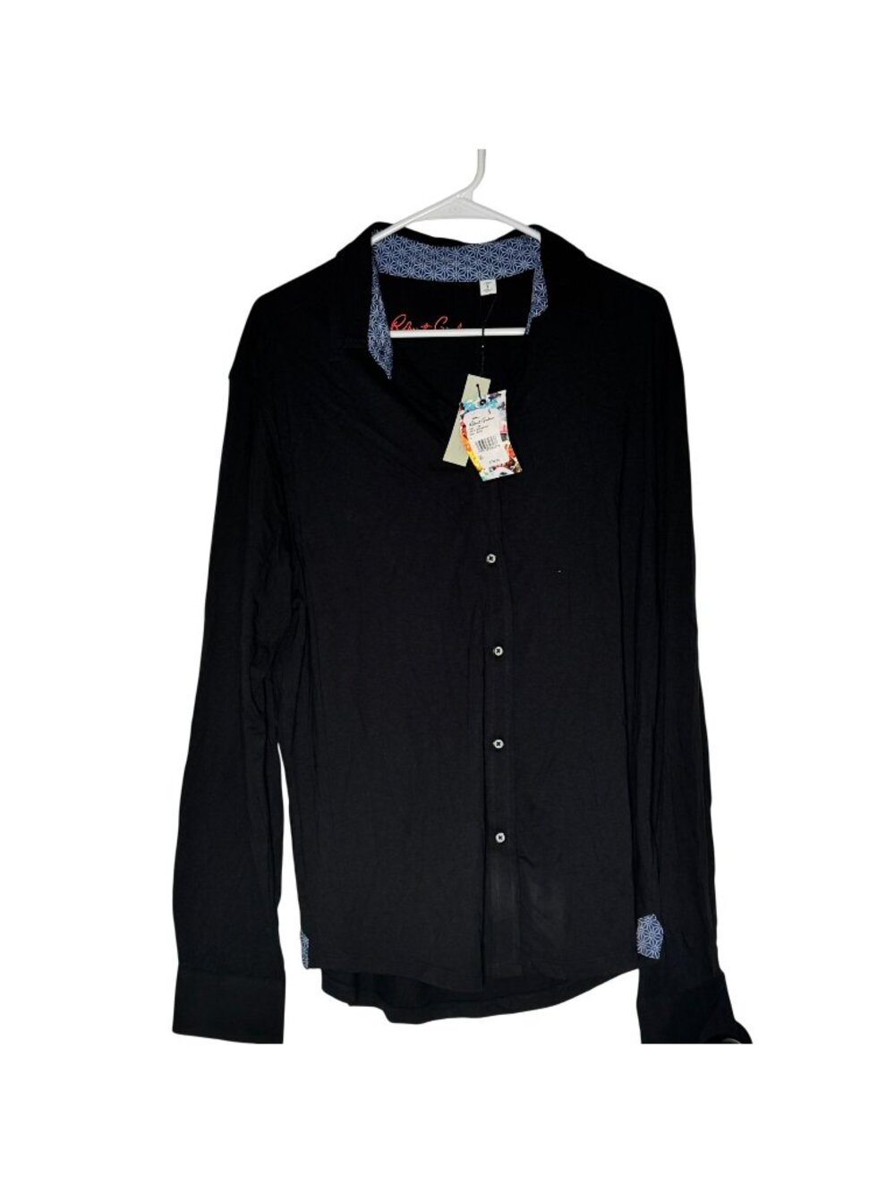 Robert Graham Button Front Black Cotton Modal Casual Shirt Size L NWT